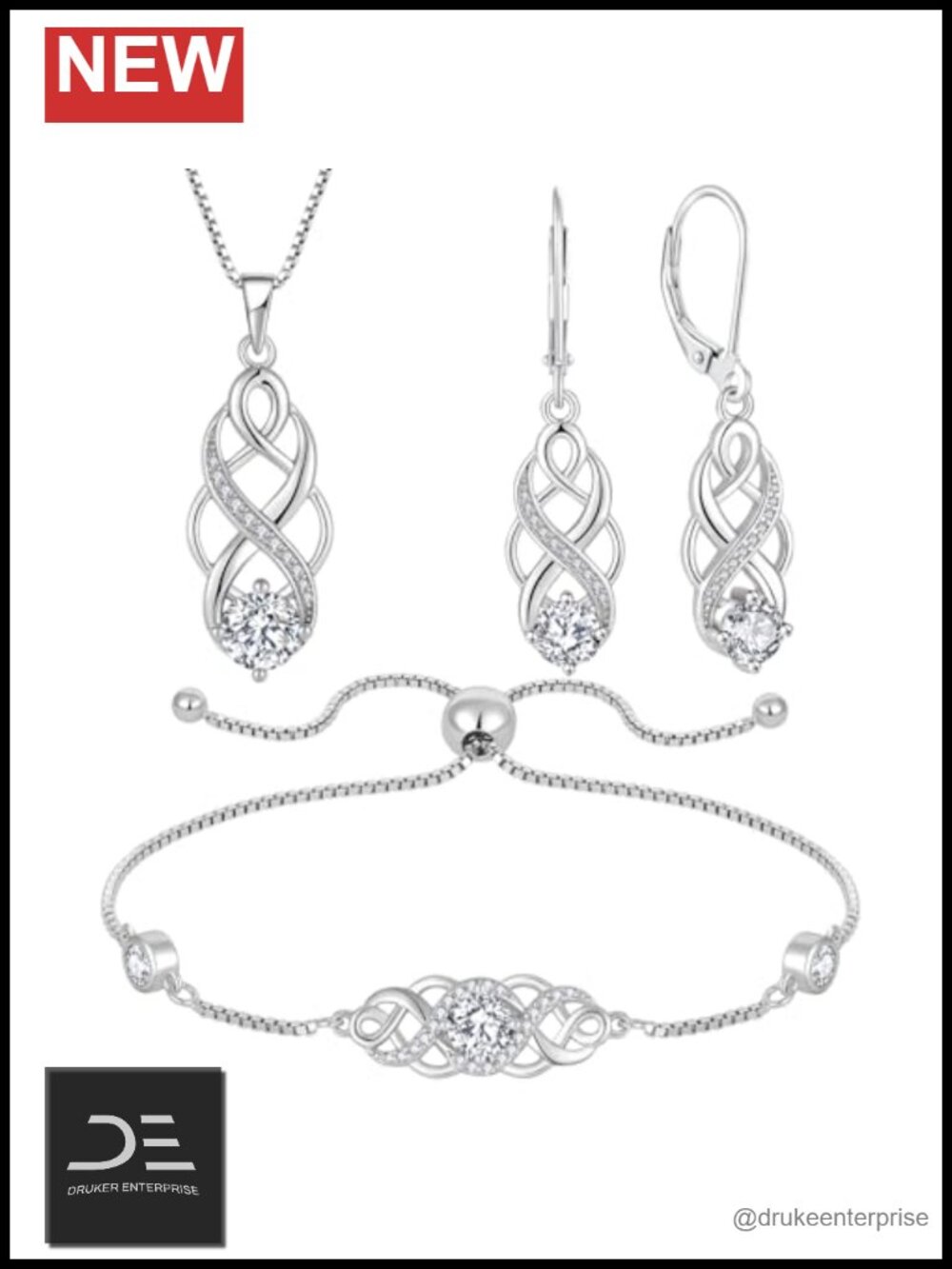 Celtic Knot Jewelry Set Necklace Earrings Bracelet 925 Sterling Silver 18k